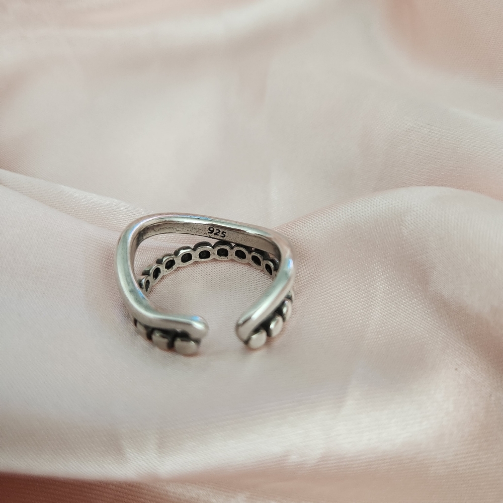 925 Silver Irregular Two Row Resizable Ring 💖 - Picture 5 of 9